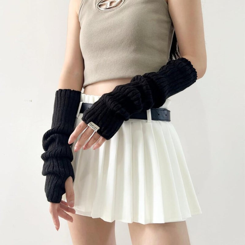 DUNKOING Cute Y2K Arm Warmers Kawaii Knitted Wrist Warmers Long Japanese Harajuku Goth Fingerless Sleeve for Women Girls - Image 3